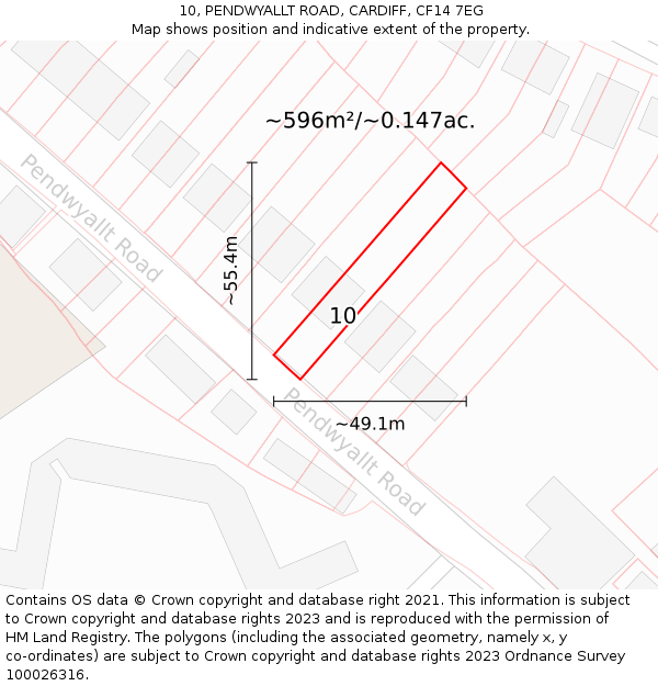 10, PENDWYALLT ROAD, CARDIFF, CF14 7EG: Plot and title map