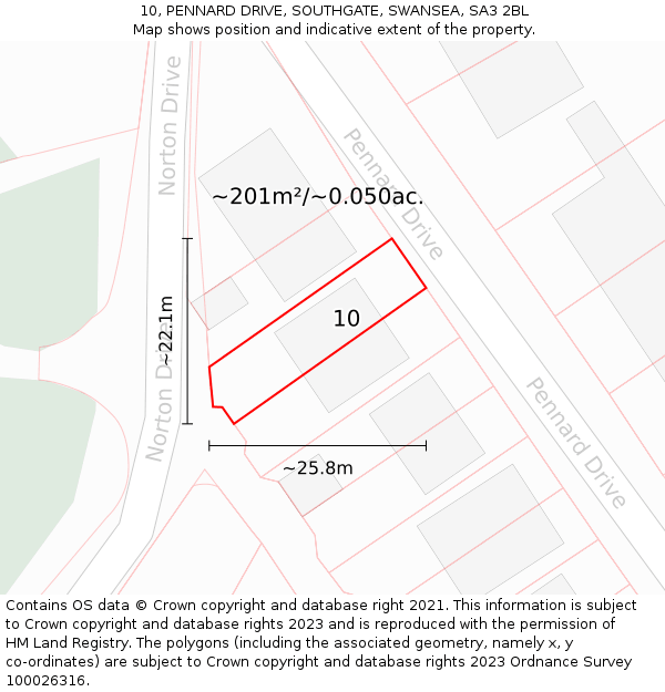 10, PENNARD DRIVE, SOUTHGATE, SWANSEA, SA3 2BL: Plot and title map