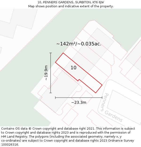 10, PENNERS GARDENS, SURBITON, KT6 6JW: Plot and title map