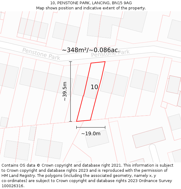 10, PENSTONE PARK, LANCING, BN15 9AG: Plot and title map