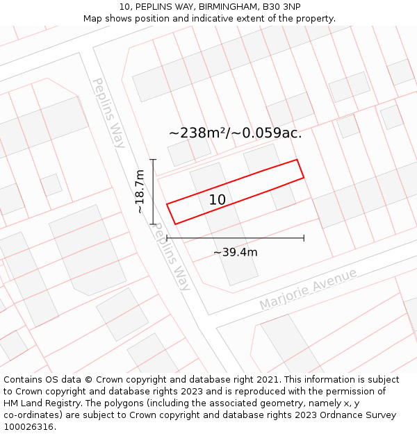 10, PEPLINS WAY, BIRMINGHAM, B30 3NP: Plot and title map