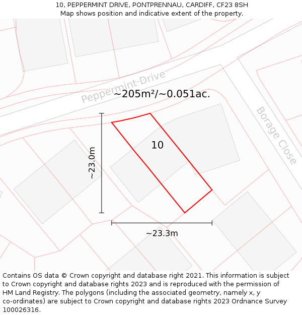 10, PEPPERMINT DRIVE, PONTPRENNAU, CARDIFF, CF23 8SH: Plot and title map