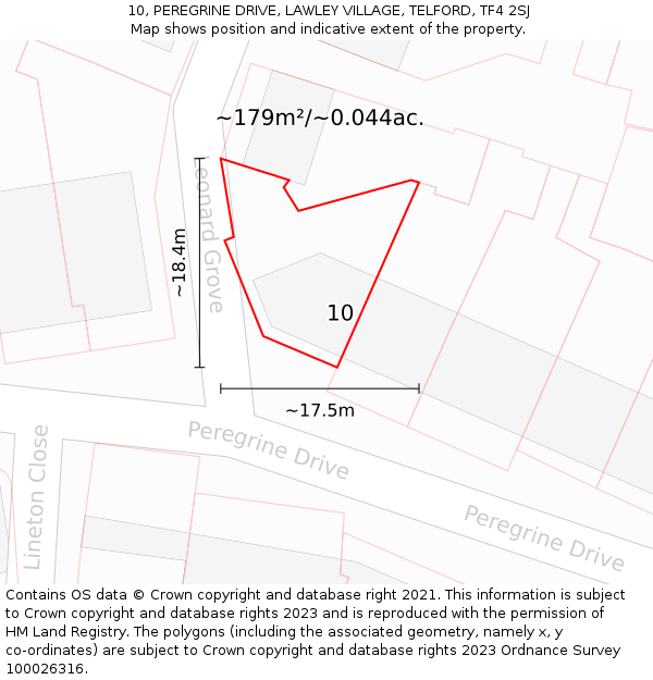 10, PEREGRINE DRIVE, LAWLEY VILLAGE, TELFORD, TF4 2SJ: Plot and title map