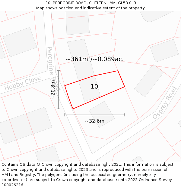 10, PEREGRINE ROAD, CHELTENHAM, GL53 0LR: Plot and title map