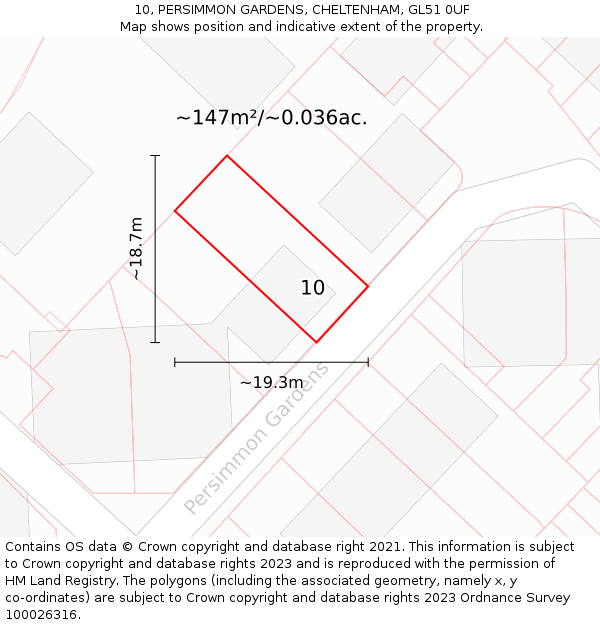 10, PERSIMMON GARDENS, CHELTENHAM, GL51 0UF: Plot and title map