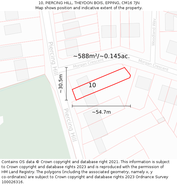 10, PIERCING HILL, THEYDON BOIS, EPPING, CM16 7JN: Plot and title map