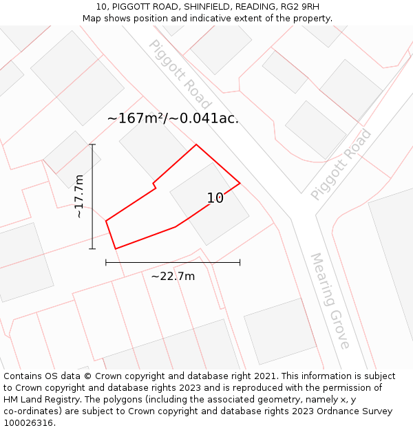 10, PIGGOTT ROAD, SHINFIELD, READING, RG2 9RH: Plot and title map