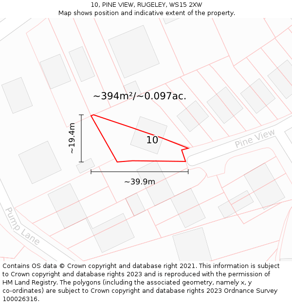 10, PINE VIEW, RUGELEY, WS15 2XW: Plot and title map