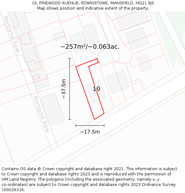 10, PINEWOOD AVENUE, EDWINSTOWE, MANSFIELD, NG21 9JS: Plot and title map