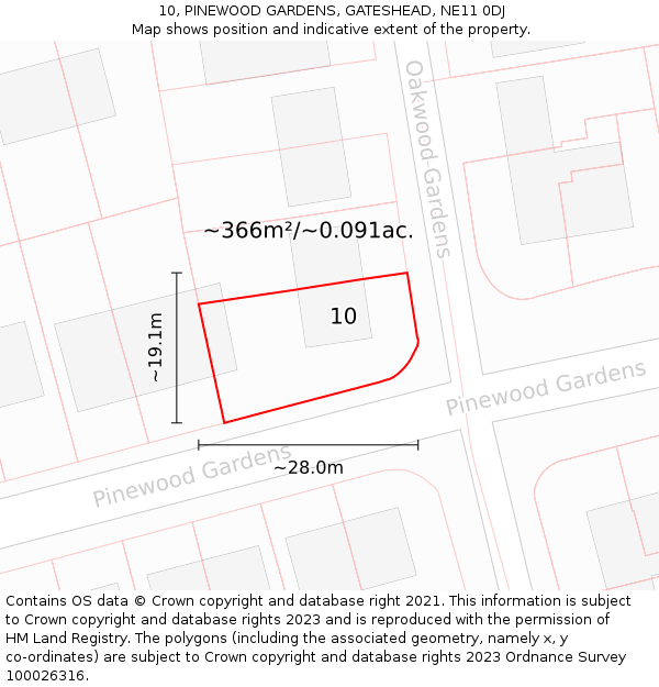 10, PINEWOOD GARDENS, GATESHEAD, NE11 0DJ: Plot and title map