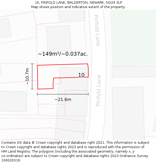 10, PINFOLD LANE, BALDERTON, NEWARK, NG24 3LP: Plot and title map