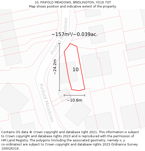 10, PINFOLD MEADOWS, BRIDLINGTON, YO16 7GT: Plot and title map