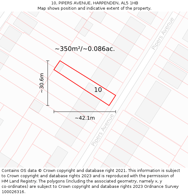 10, PIPERS AVENUE, HARPENDEN, AL5 1HB: Plot and title map