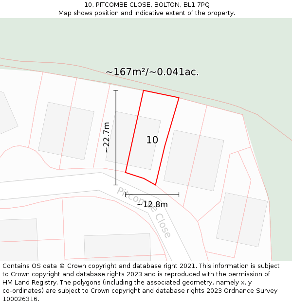 10, PITCOMBE CLOSE, BOLTON, BL1 7PQ: Plot and title map