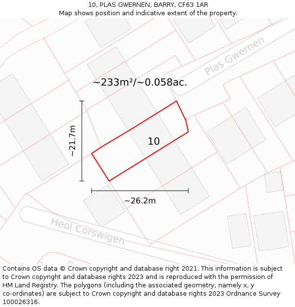 10, PLAS GWERNEN, BARRY, CF63 1AR: Plot and title map