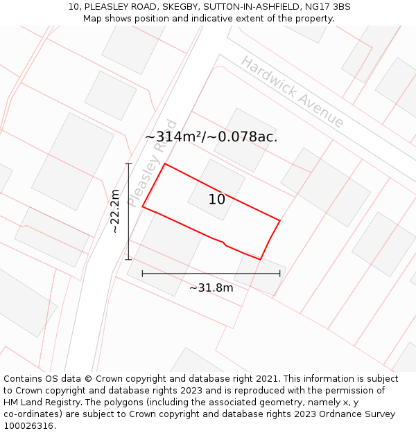 10, PLEASLEY ROAD, SKEGBY, SUTTON-IN-ASHFIELD, NG17 3BS: Plot and title map