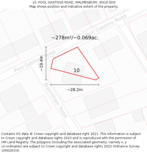 10, POOL GASTONS ROAD, MALMESBURY, SN16 0DG: Plot and title map