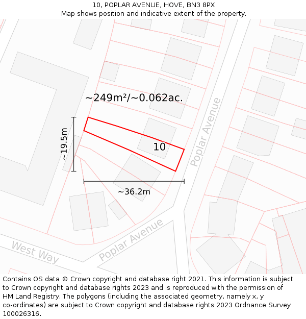 10, POPLAR AVENUE, HOVE, BN3 8PX: Plot and title map