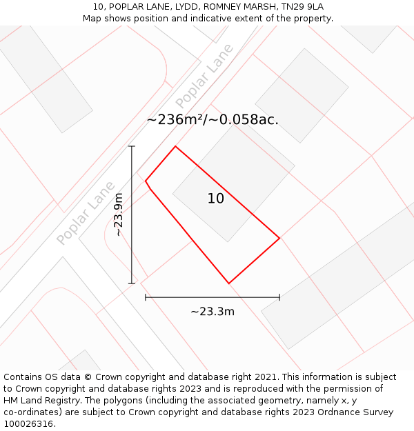 10, POPLAR LANE, LYDD, ROMNEY MARSH, TN29 9LA: Plot and title map