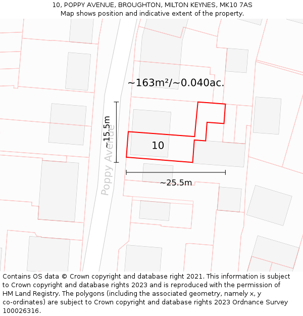 10, POPPY AVENUE, BROUGHTON, MILTON KEYNES, MK10 7AS: Plot and title map