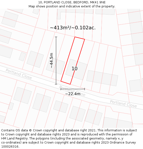 10, PORTLAND CLOSE, BEDFORD, MK41 9NE: Plot and title map