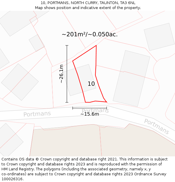 10, PORTMANS, NORTH CURRY, TAUNTON, TA3 6NL: Plot and title map