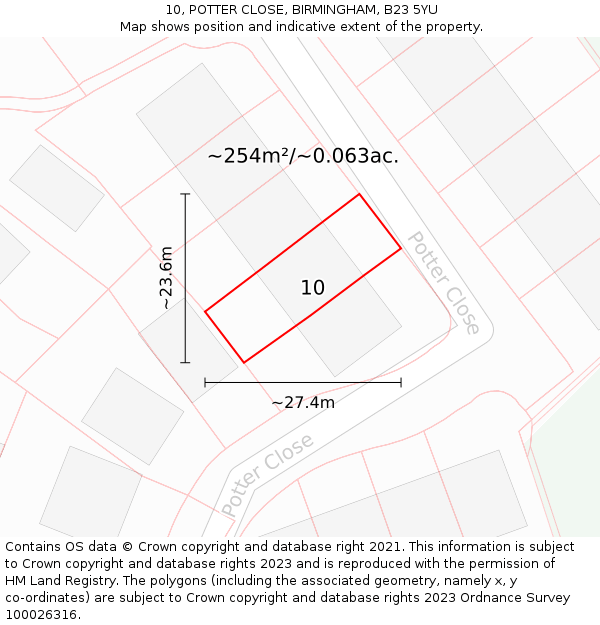 10, POTTER CLOSE, BIRMINGHAM, B23 5YU: Plot and title map