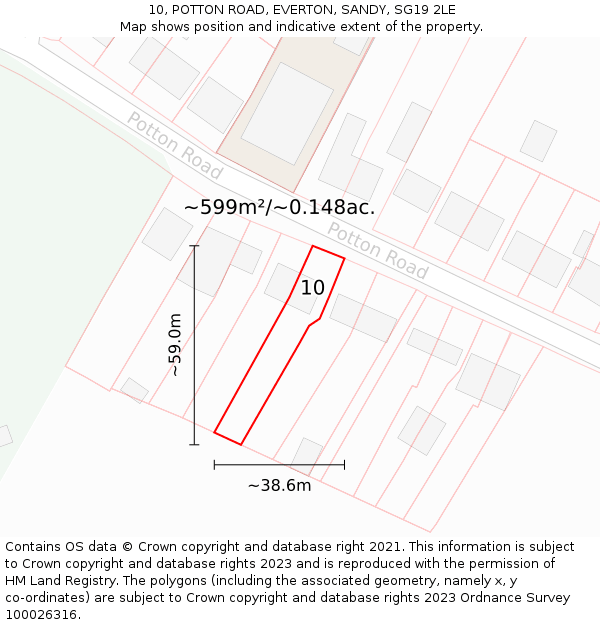 10, POTTON ROAD, EVERTON, SANDY, SG19 2LE: Plot and title map