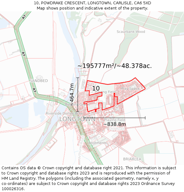 10, POWDRAKE CRESCENT, LONGTOWN, CARLISLE, CA6 5XD: Plot and title map