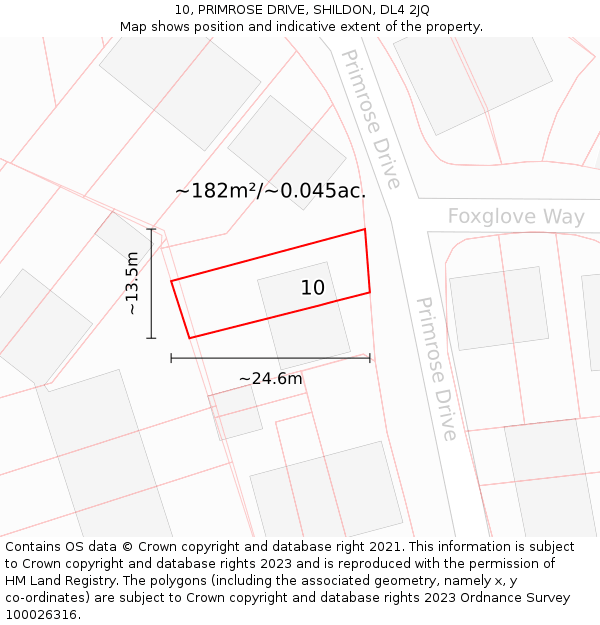 10, PRIMROSE DRIVE, SHILDON, DL4 2JQ: Plot and title map