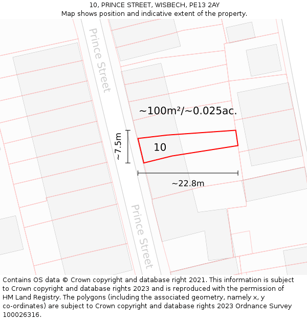 10, PRINCE STREET, WISBECH, PE13 2AY: Plot and title map