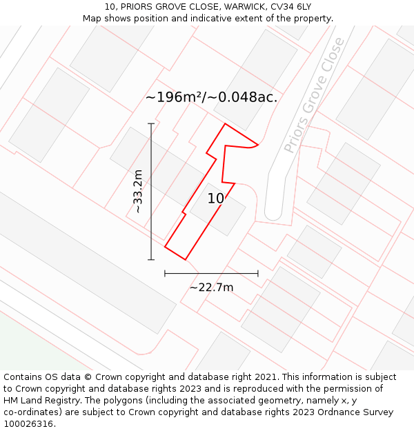 10, PRIORS GROVE CLOSE, WARWICK, CV34 6LY: Plot and title map