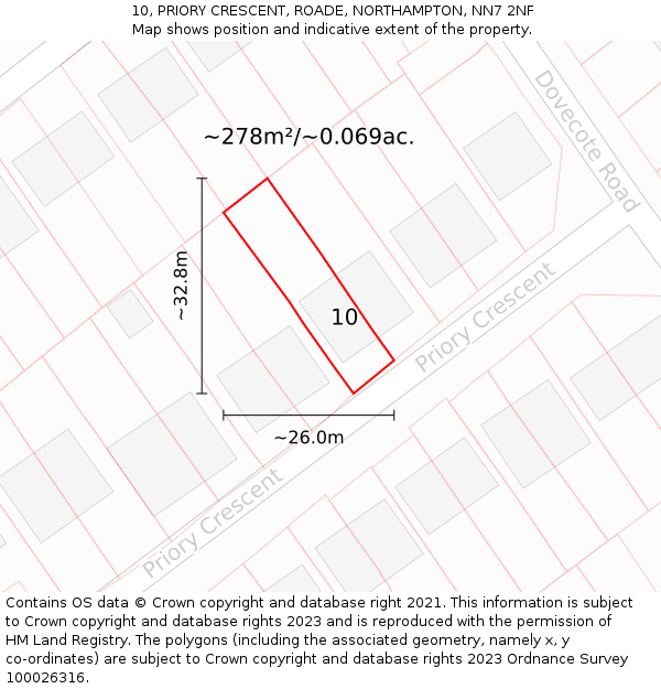 10, PRIORY CRESCENT, ROADE, NORTHAMPTON, NN7 2NF: Plot and title map