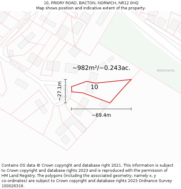 10, PRIORY ROAD, BACTON, NORWICH, NR12 0HQ: Plot and title map