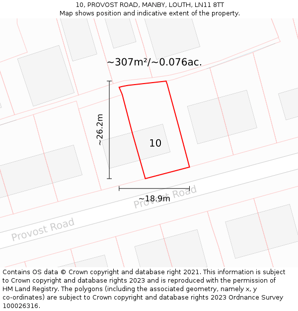 10, PROVOST ROAD, MANBY, LOUTH, LN11 8TT: Plot and title map