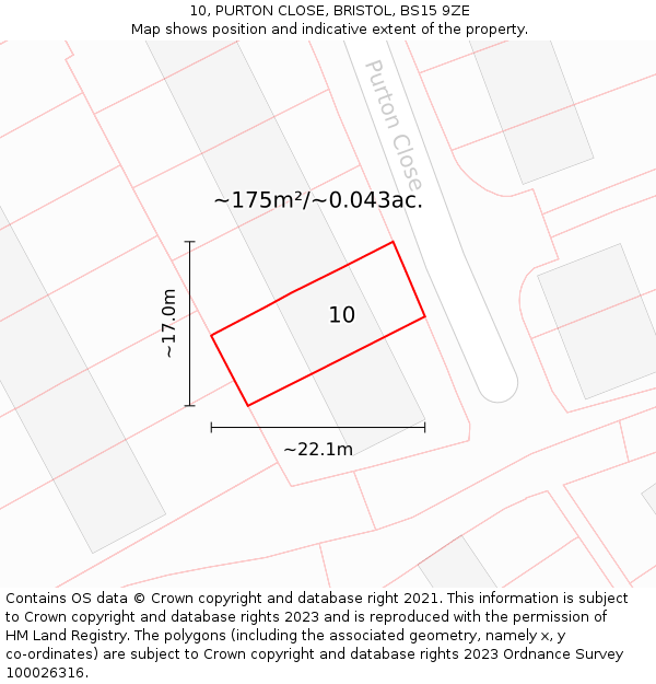 10, PURTON CLOSE, BRISTOL, BS15 9ZE: Plot and title map