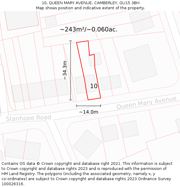 10, QUEEN MARY AVENUE, CAMBERLEY, GU15 3BH: Plot and title map