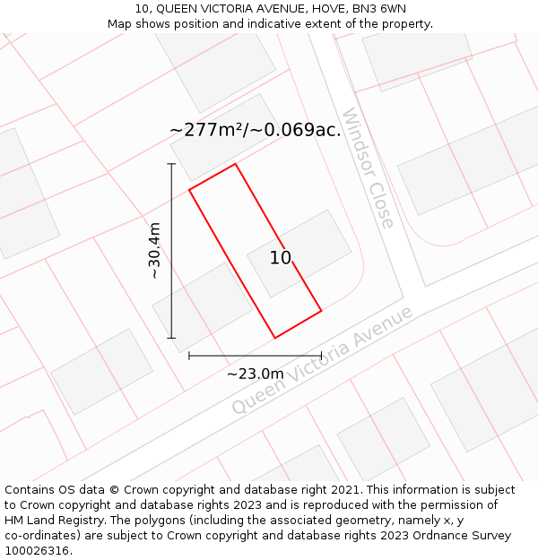 10, QUEEN VICTORIA AVENUE, HOVE, BN3 6WN: Plot and title map