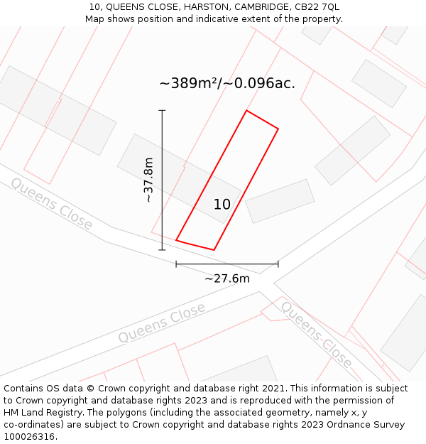 10, QUEENS CLOSE, HARSTON, CAMBRIDGE, CB22 7QL: Plot and title map