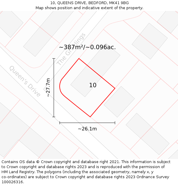 10, QUEENS DRIVE, BEDFORD, MK41 9BG: Plot and title map