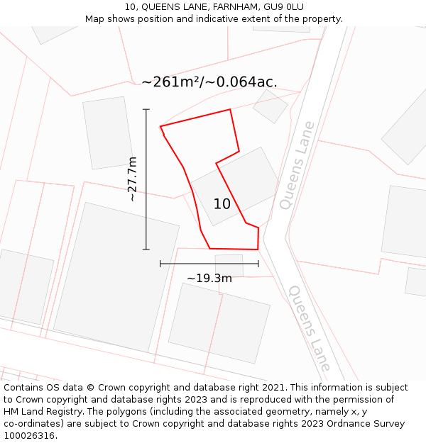 10, QUEENS LANE, FARNHAM, GU9 0LU: Plot and title map