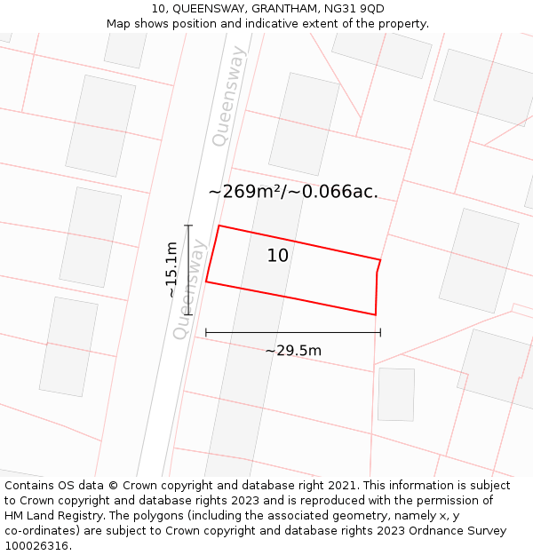 10, QUEENSWAY, GRANTHAM, NG31 9QD: Plot and title map