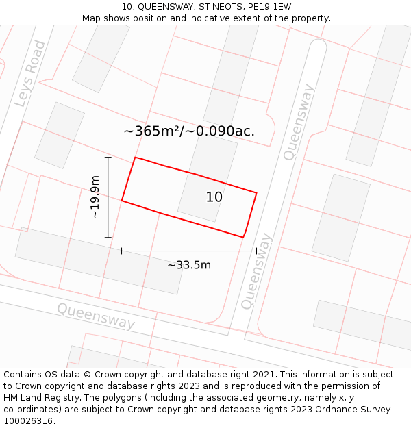 10, QUEENSWAY, ST NEOTS, PE19 1EW: Plot and title map