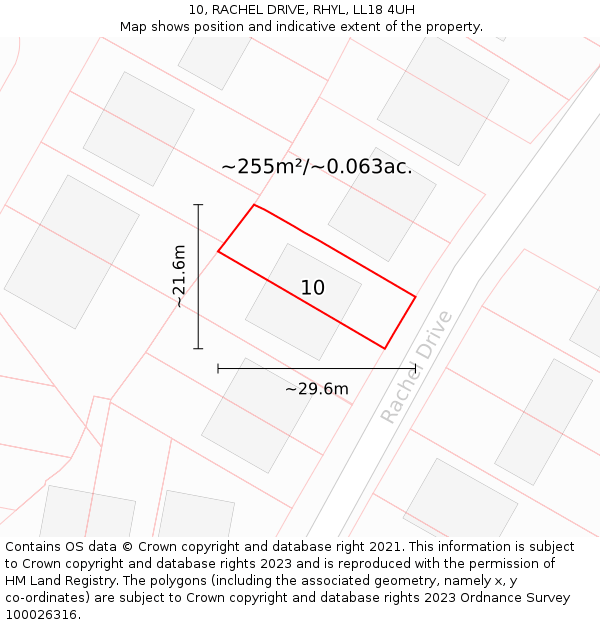 10, RACHEL DRIVE, RHYL, LL18 4UH: Plot and title map