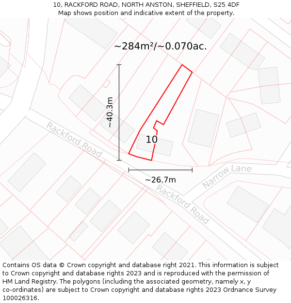 10, RACKFORD ROAD, NORTH ANSTON, SHEFFIELD, S25 4DF: Plot and title map