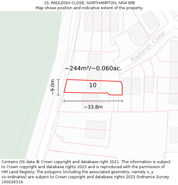 10, RADLEIGH CLOSE, NORTHAMPTON, NN4 8RE: Plot and title map