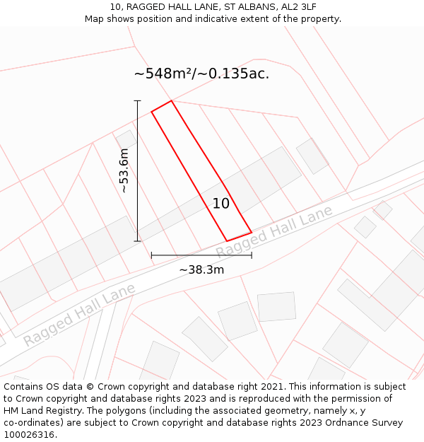 10, RAGGED HALL LANE, ST ALBANS, AL2 3LF: Plot and title map