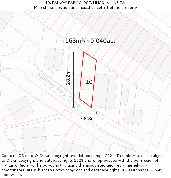 10, RAILWAY PARK CLOSE, LINCOLN, LN6 7AL: Plot and title map