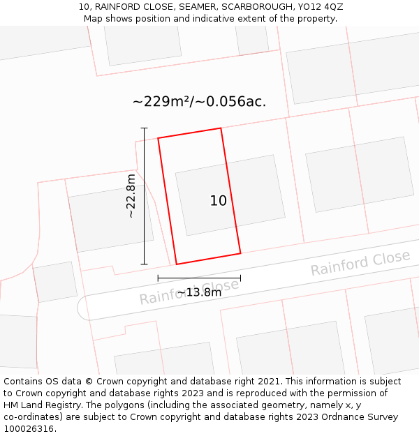 10, RAINFORD CLOSE, SEAMER, SCARBOROUGH, YO12 4QZ: Plot and title map