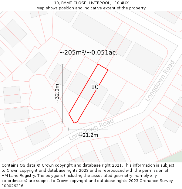 10, RAME CLOSE, LIVERPOOL, L10 4UX: Plot and title map